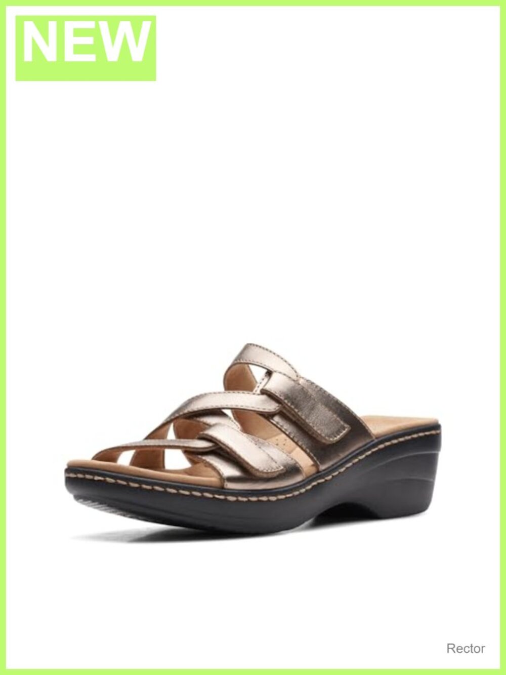 Wedge Sandal With Metallic Leather Upper and Foam Footbed